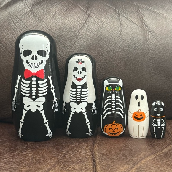 Skeleton Halloween Nesting Doll Set - Candy Corn Lane - Picture 1 of 11